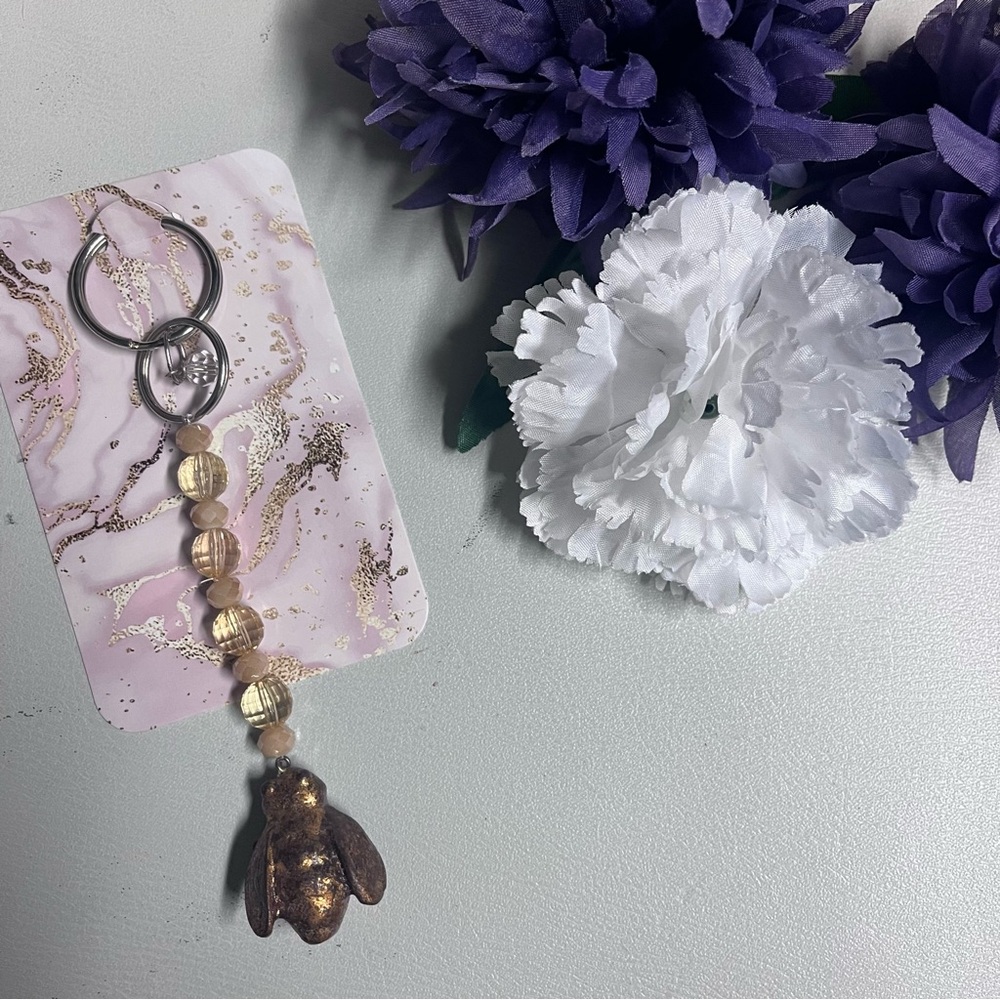 Hand Crafted Beaded Keychain with 🐝 Charm; NWT